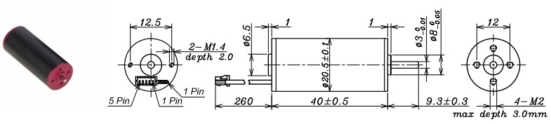 High temp Coreless DC Motor,10000-25000rpm,20mm diameter, 12.18.24V,40mm Length