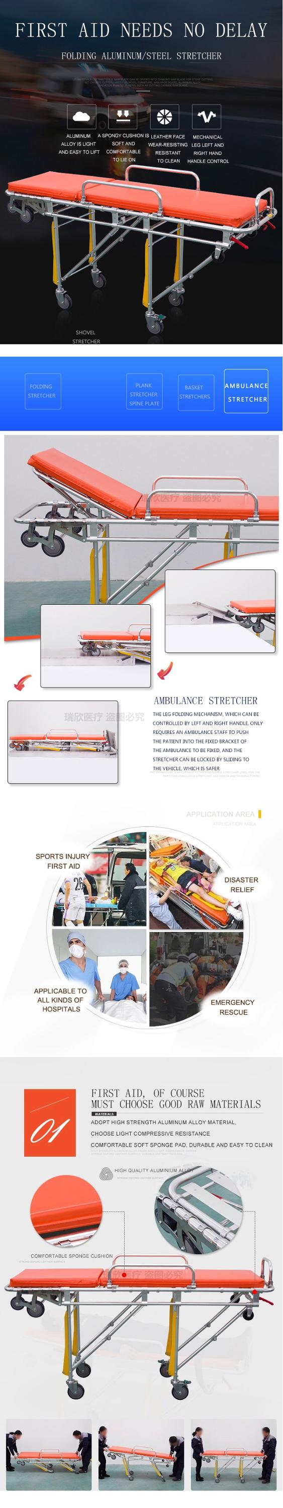 Aluminum Alloy Foldable Ambulance Stretcher Orange Surgical Stretcher