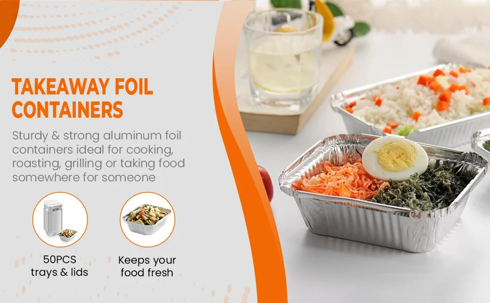 20ft Oblong Aluminum Food Foil Container Disposable Foil Trays With Foil Lid