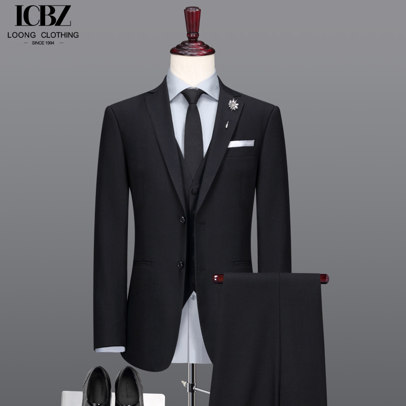 Customized Wool/Silk Men's Business Suit in Dark Color with Single Breasted Closure