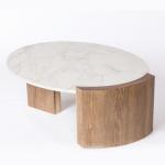 Wooden Base Ellipse Marble Topped Pedestal Coffee Table 129cm