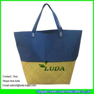 China LUDA fabric pieced straw beach bag sea grass straw fashion handbags wholesale