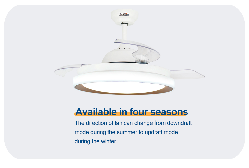 AC/DC Motor Type LED Ceiling Fan with Folding Clear Blades 42 Inch Space Saving Design