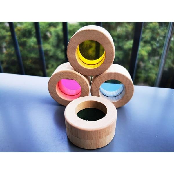 Kids Montessori Wooden Toy Sensory Rainbow Mirror Blocks Solid Rubber Wood Stacking Acrylic Buliding Stacker Educational