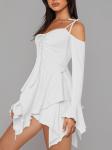 Dating Solid Halterneck Dress Classic Ruffle Rrim Casual Dress For Ladies