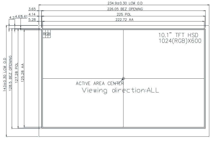 1000cd/M2 1024X600 10.1 Inch Lcd Display , 50Pins LCD Touch Panel