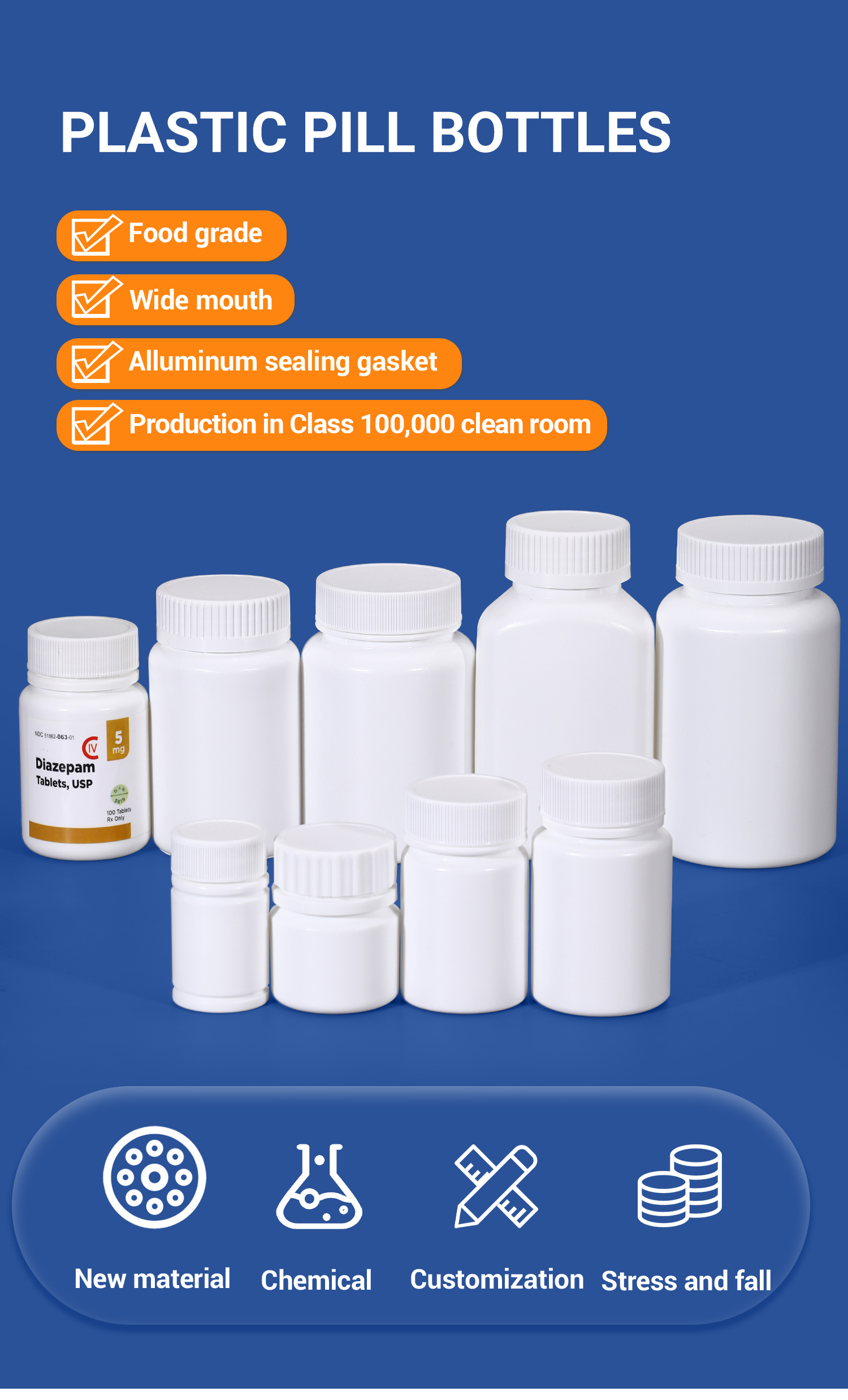 20ml 30ml 40ml 50ml 70ml 100ml Plastic Bottle for Pill Storage Container White Color