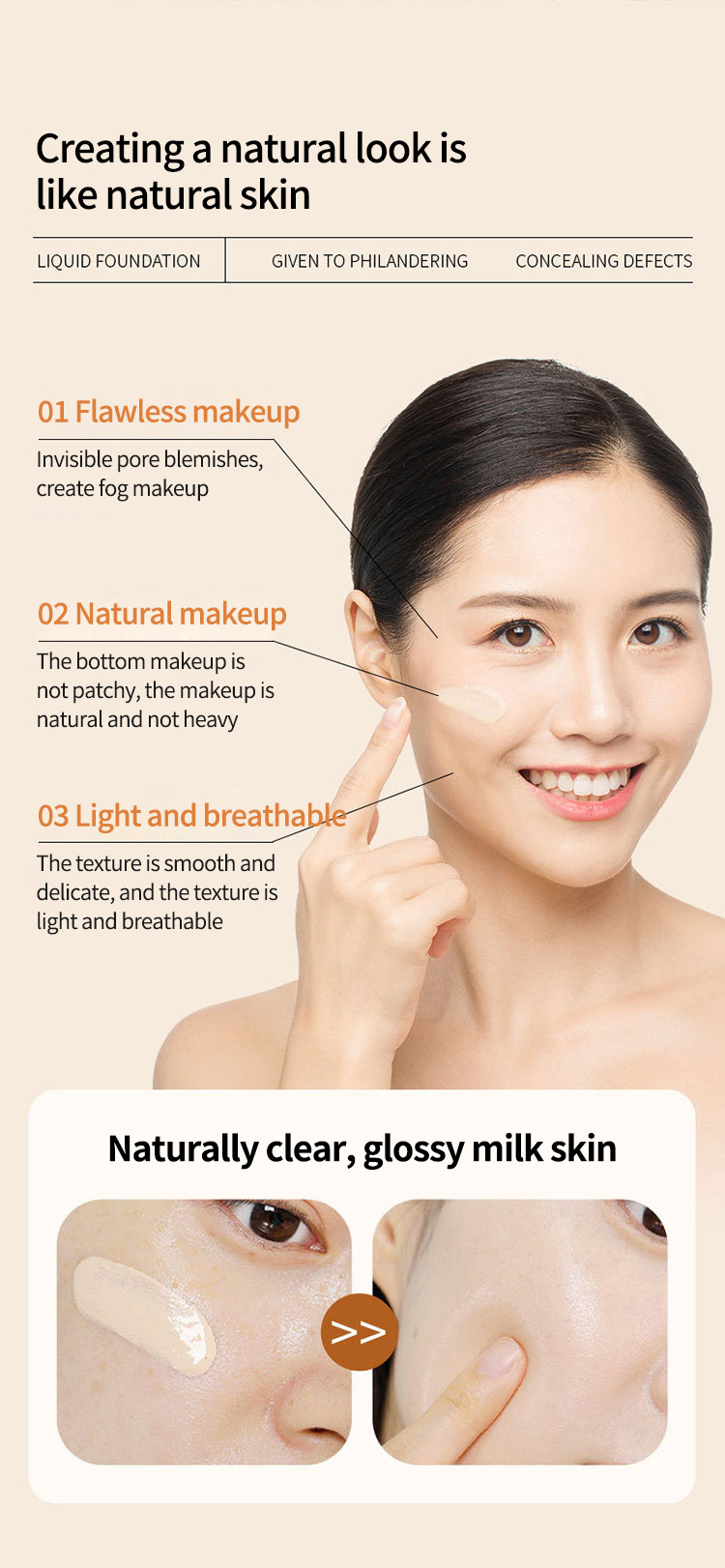 High Quality Private Label Foundation Cream with Private Logo Vegan Cruelty-Free Full Coverage Waterproof BB Cream Concealer