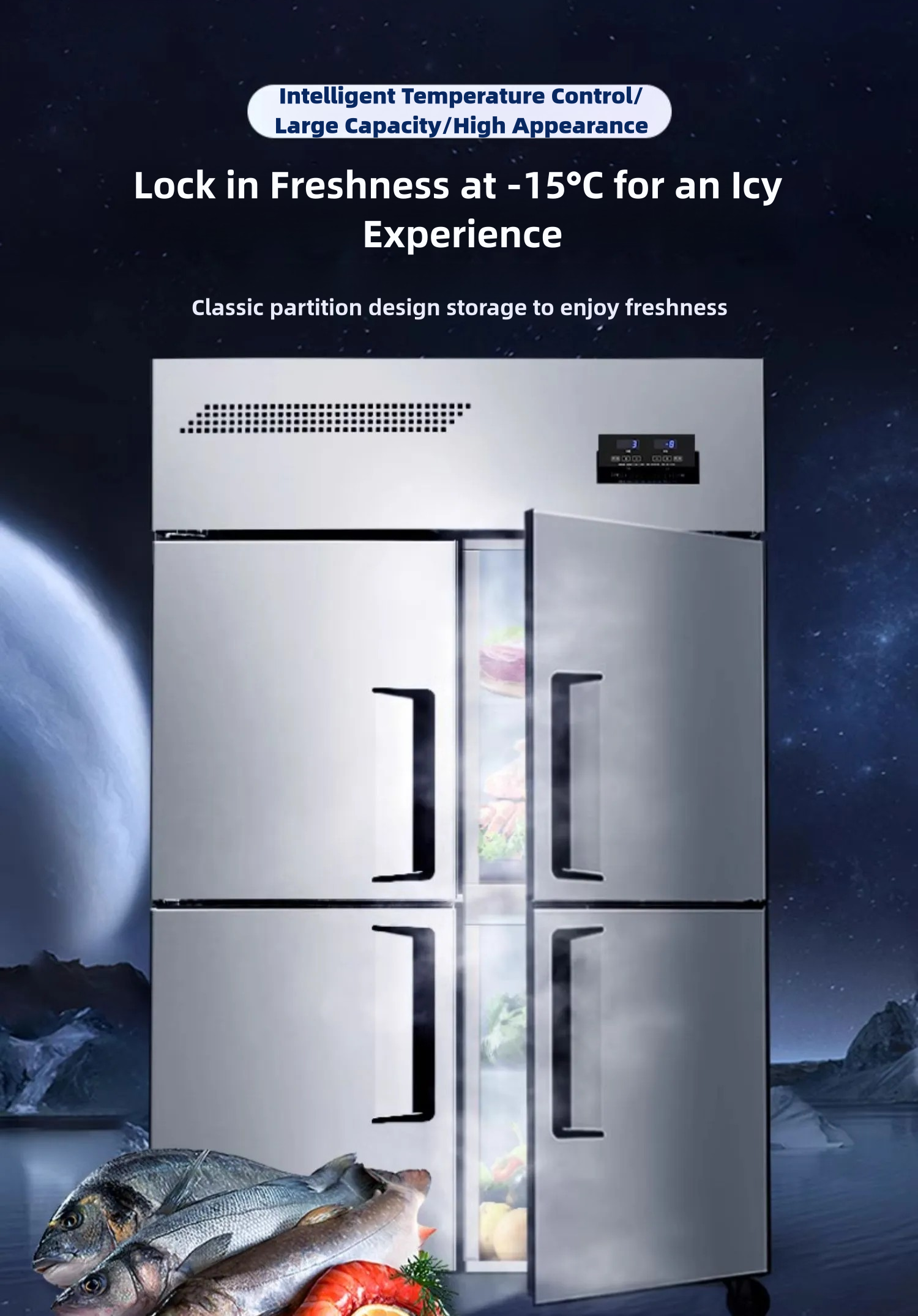 Stainless Steel Refrigeration Equipment for Kitchen 2/3/4/6 Door Refrigerator/Freezer