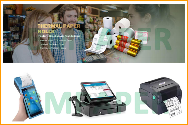 55gsm 80gsm Thermal Receipt Paper Jumbo Roll For POS / ATM 490mm BPA Free