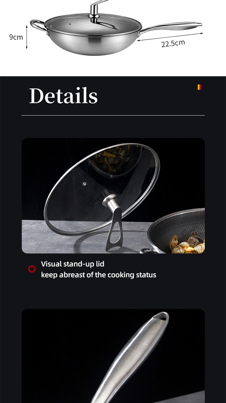 Direct Selling Kitchen 32cm 34cm Stainless Steel Honeycomb Fry Pan Non-stick Frying Pan