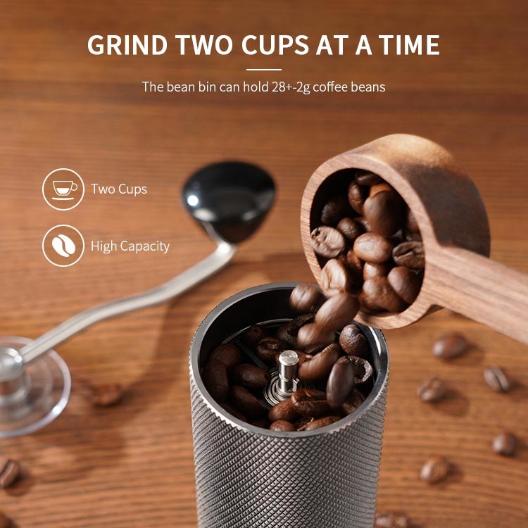 Silver Manual Hand Coffee Grinder CNC Cutting Capacity 25g Handheld Electric Burr Grinder