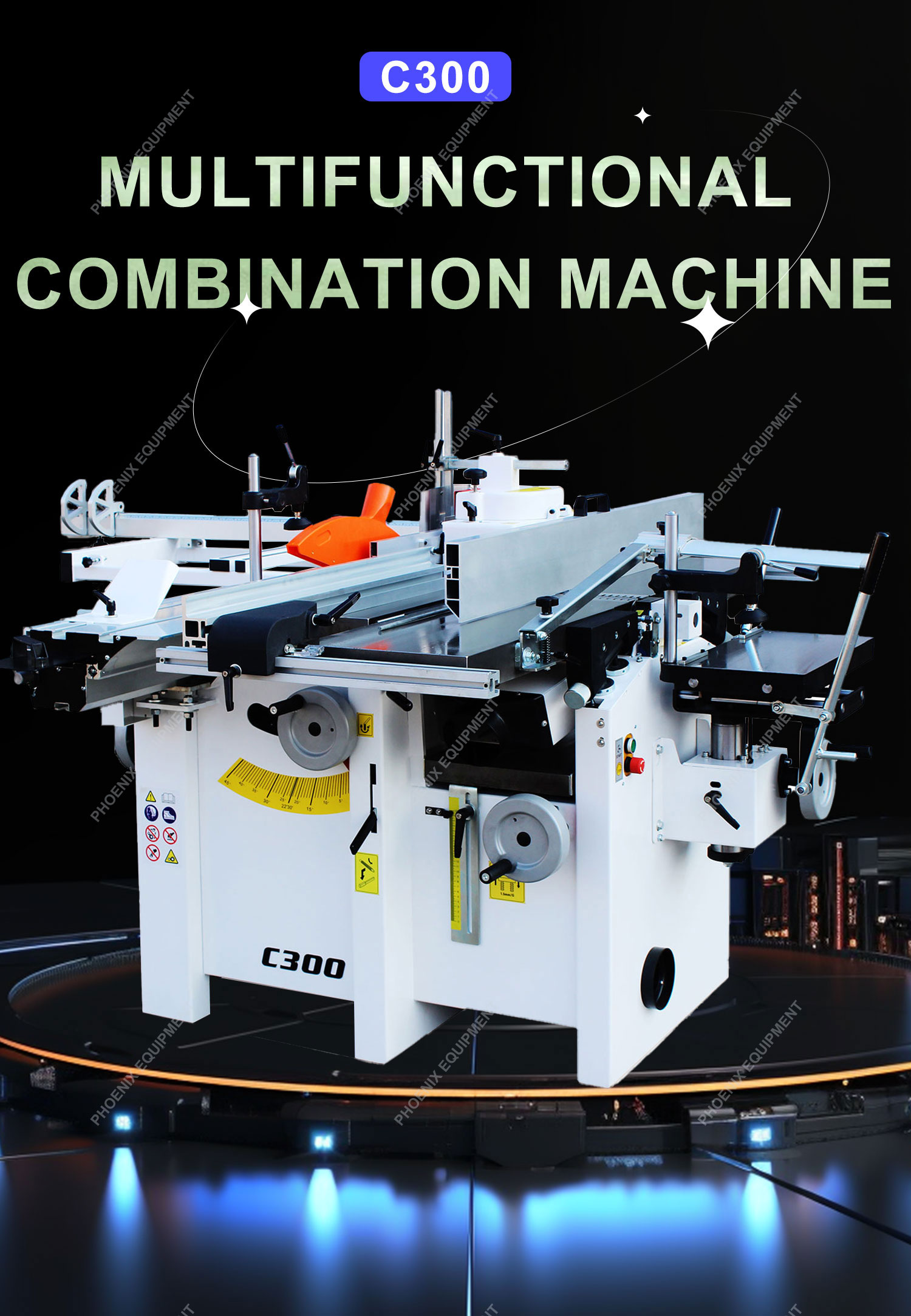 0-2kW 5 in 1 Combined Sliding Panel Saw Spindle Moulder Table Woodworking Planer Machine