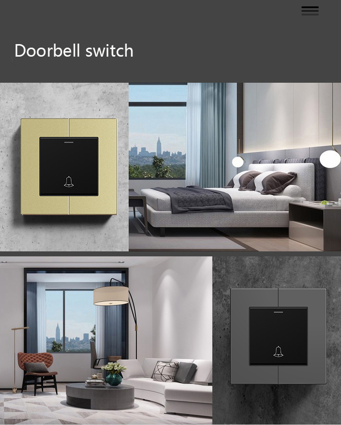 Glass / Metal Electrical Wall Switch , 10A 250V Doorbell Light Switch