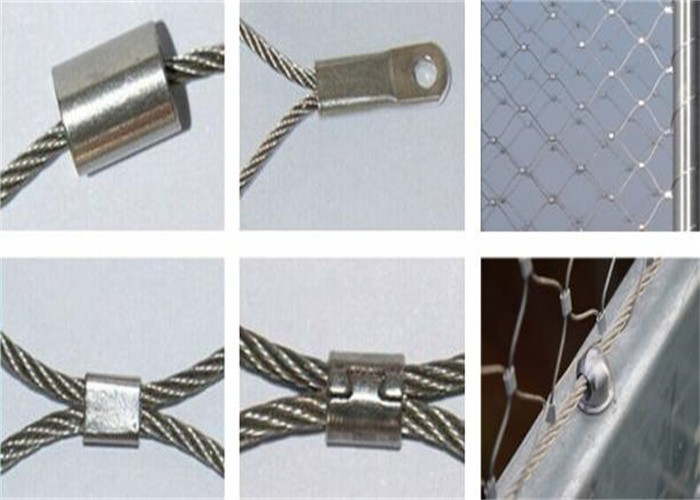 3.0mm Safe Stainless Steel Woven Wire Mesh / Net Stainless Steel Ferrule Rope Mesh 80x80mm
