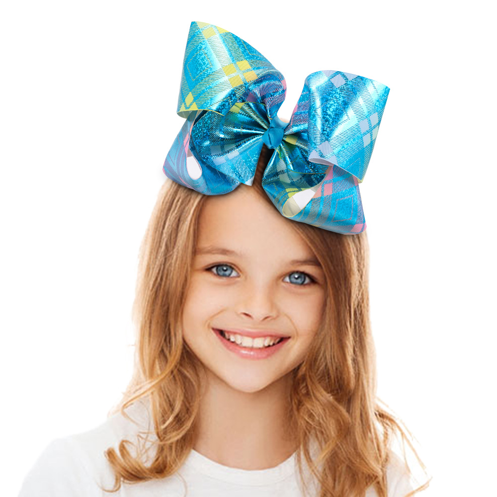 Glitter Grosgrain Cheer Hair Bows Butterfly Shape Double Face For Little Girl