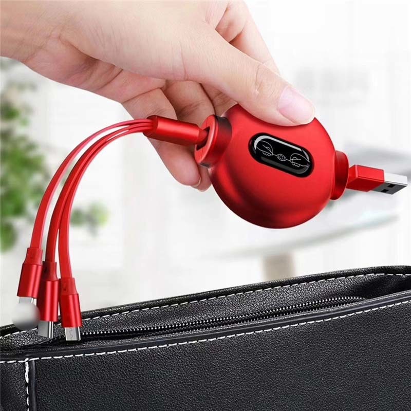 3A Max Current 1.2m Retractable USB Extension Cable 3 In 1 Multi Port