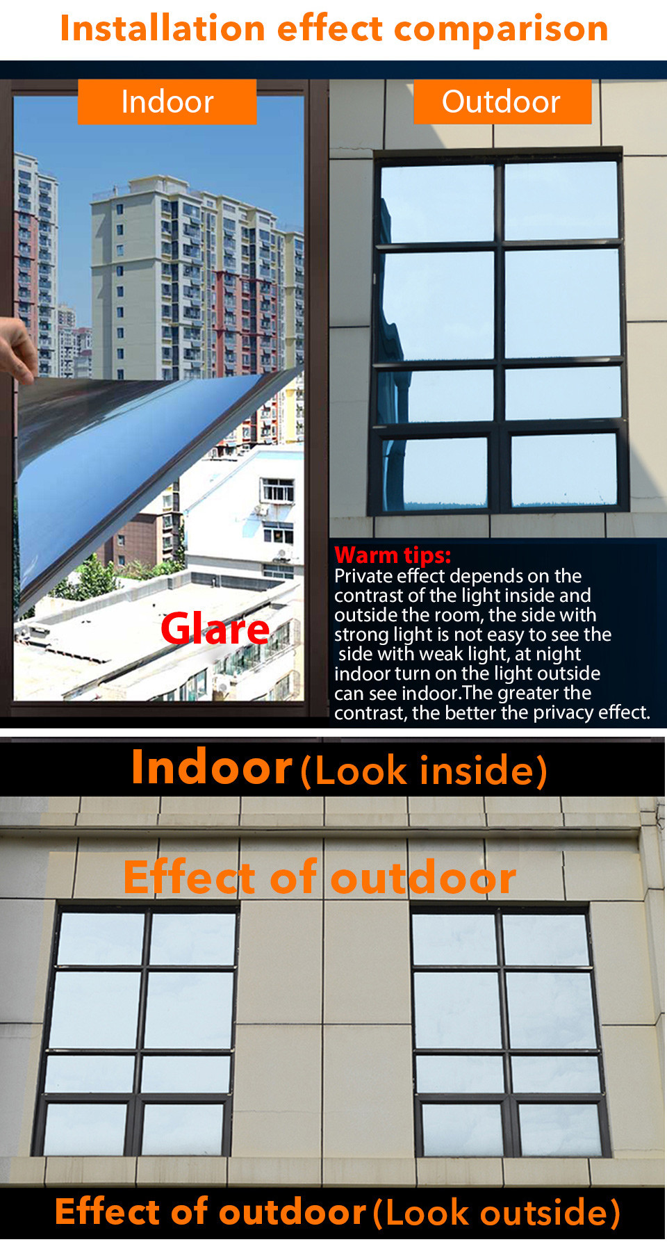 PET Material Building Decorative Film Dark Blue Silver Color Middle Heat Insulation Anti-explosion Window Film