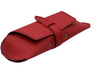China Red Belt Closure Leather Glasses Pouch wholesale