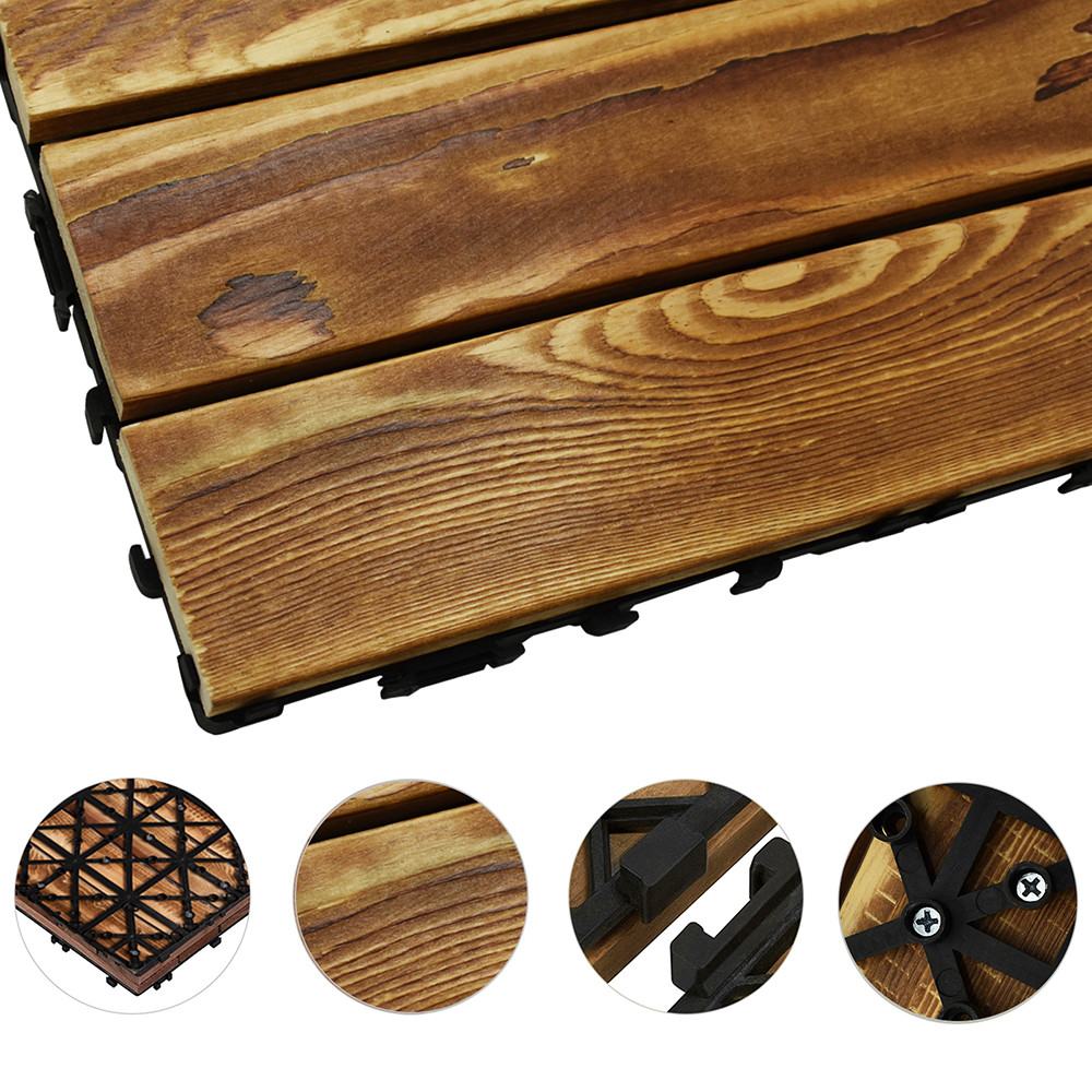 Acacia Hardwood Interlocking Deck Tiles Brown Patio Wooden Deck Flooring
