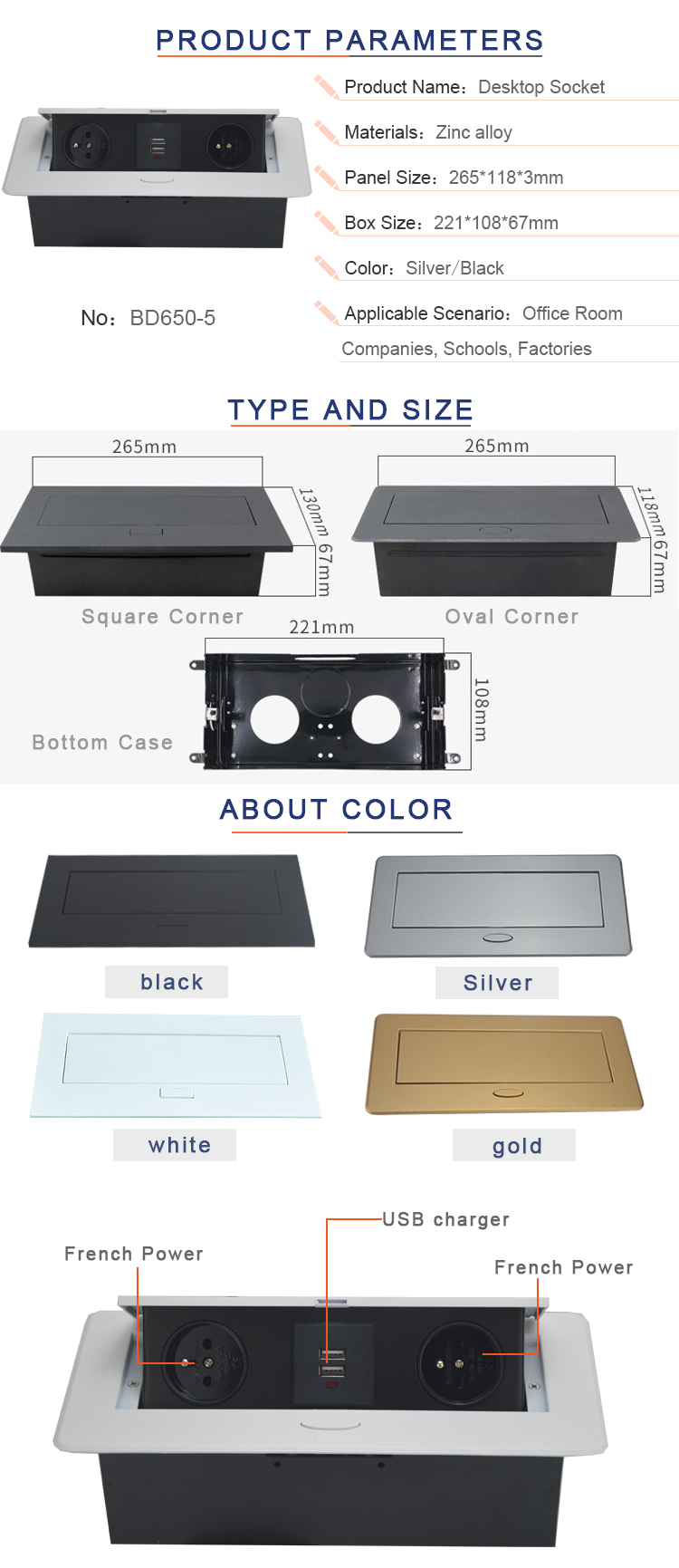 furniture multimedia connector installed on table or desk