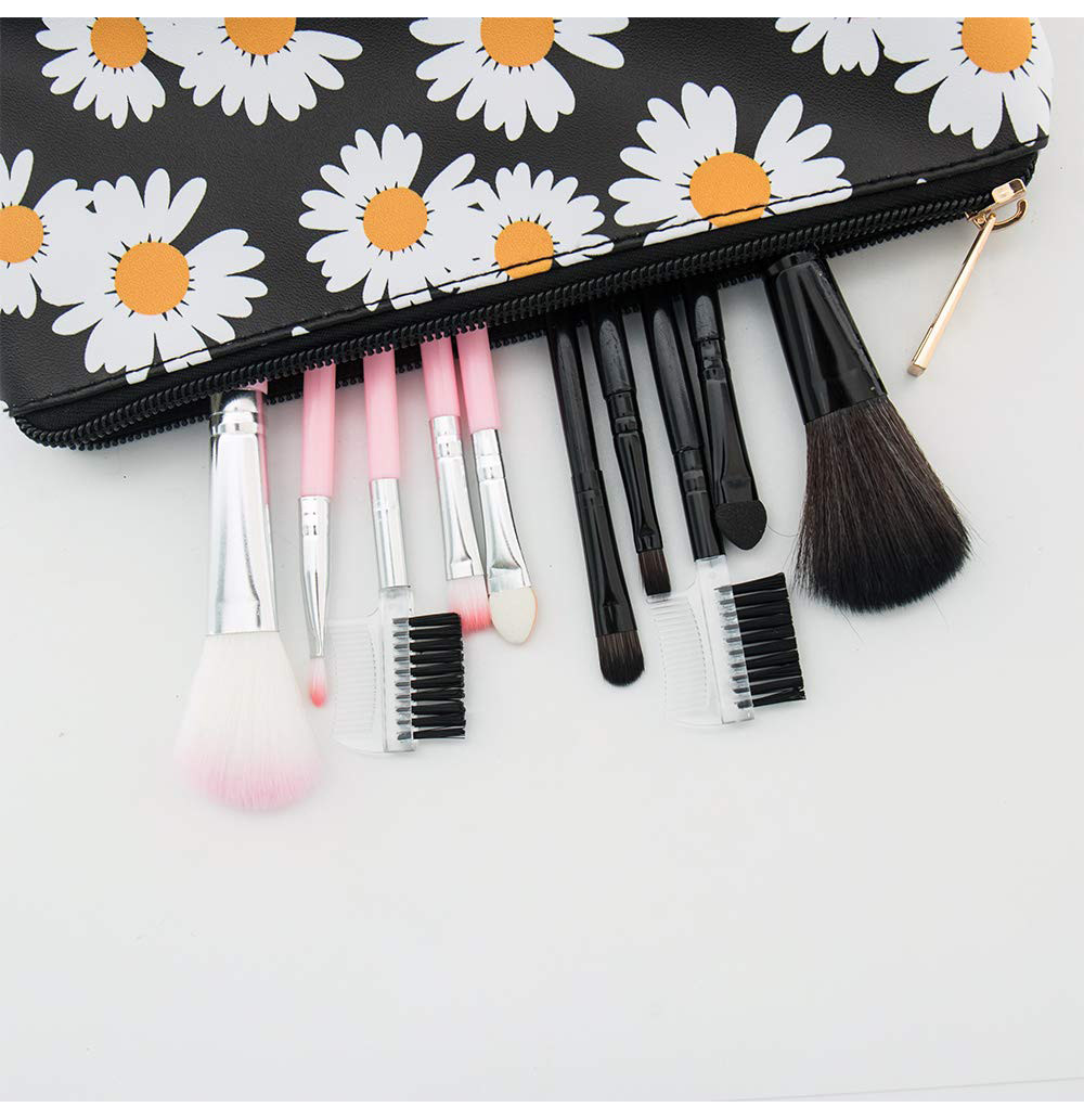 3 Pack Daisy Print PU Leather Cosmetic Bag Set For Women