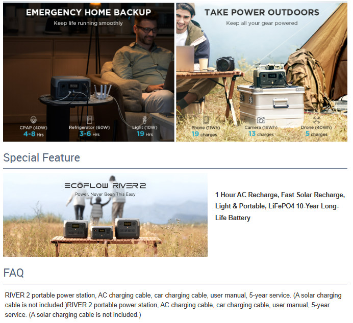 EF ECOFLOW DELTA 2 Solar Generator Portable Power Station UPS Power Supply 1024Wh Battery 1800W