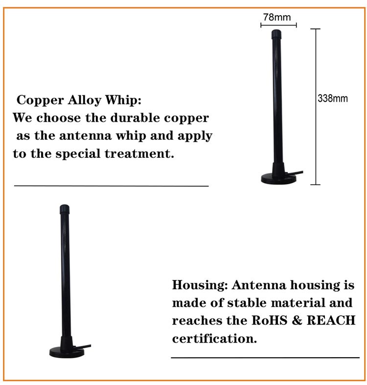 Copper Alloy Whip 4-5dBi Magnetic 4k Tv Antenna Dtv Indoor Antenna