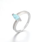 Custom Gemstone Larimar Silver Jewelry Heart Edge White Diamond Ring