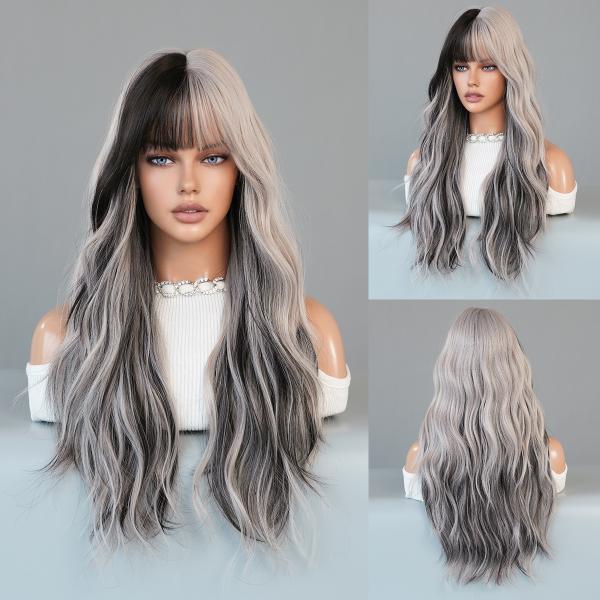 Fashion Long Body Wave Hair Silver/Black Synthetic Wigs For Women