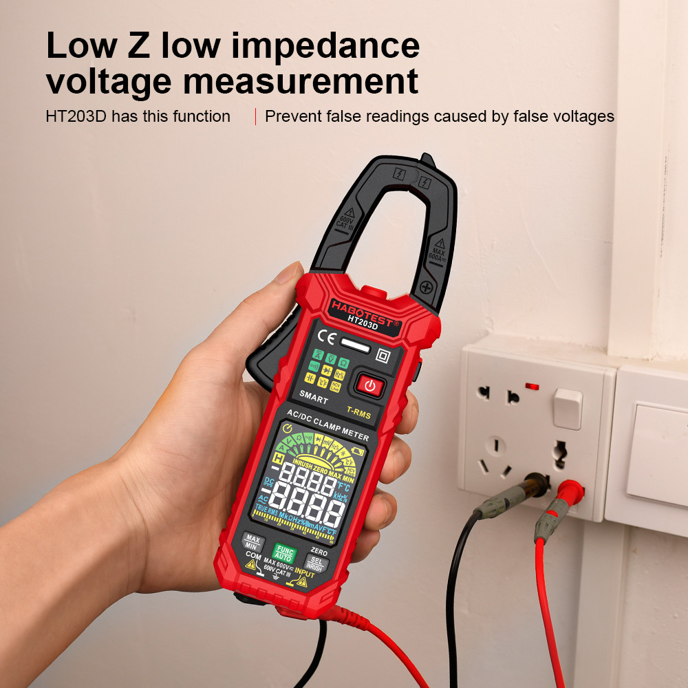 HT203D Digital Clamp Meter Multimeter AC Current And AC/DC Voltage Tester With Amp Ohm Continuity Hz Tester Voltmer