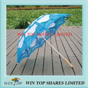 China Light blue and white embroidery craft parasol supplier wholesale