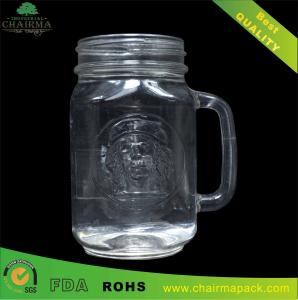 China 450ml square Glass Mason Jar with Handle Glass Drinking Jar wholesale
