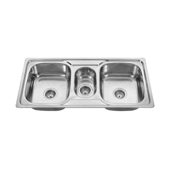 205mm Triple Stainless Steel Topmount Kitchen Sink Anti Corrosion