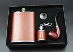 Portable Kitchen Household Items 9 Oz Leather Hip Flask Business Gift Pipe Set