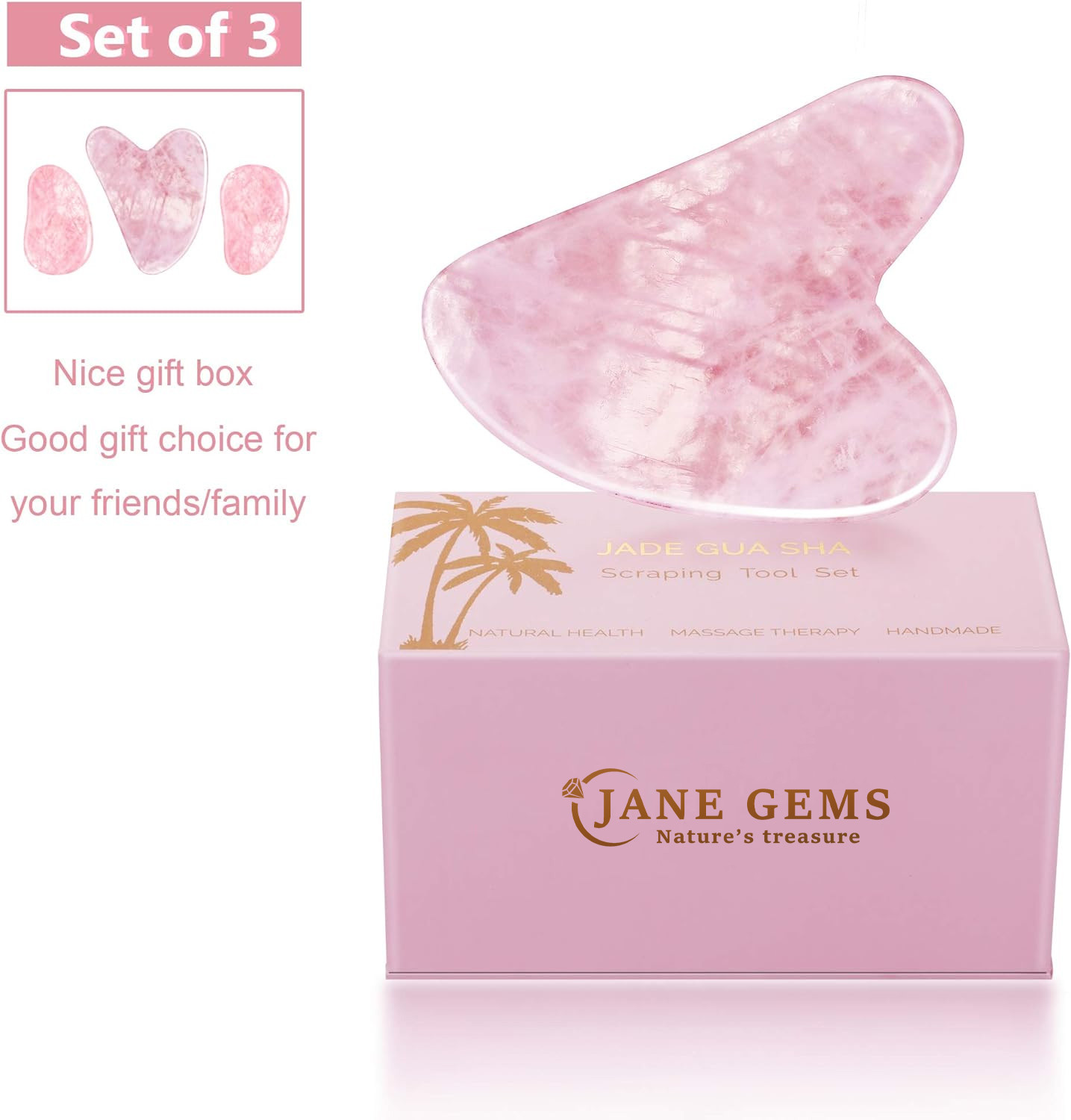 Polished Smooth Crystal Rose Quartz Gua Sha Board Jade Face Stone For Anti Aging