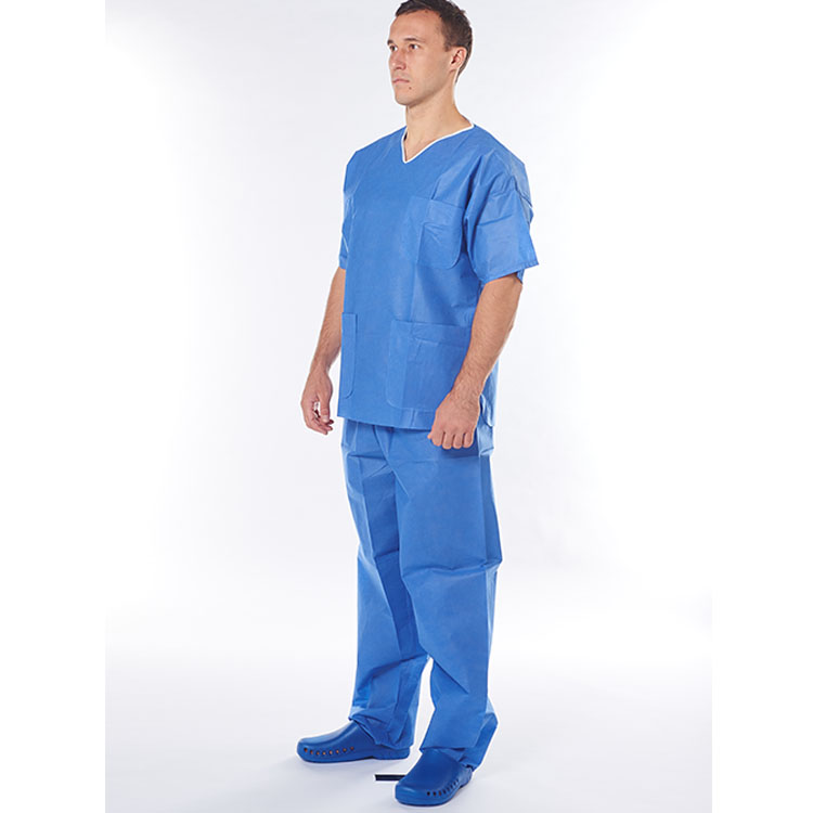 Hospital Round Neck Blue Unisex Uniform Scrub Suit Set Scrub Suit with Elastic Waist