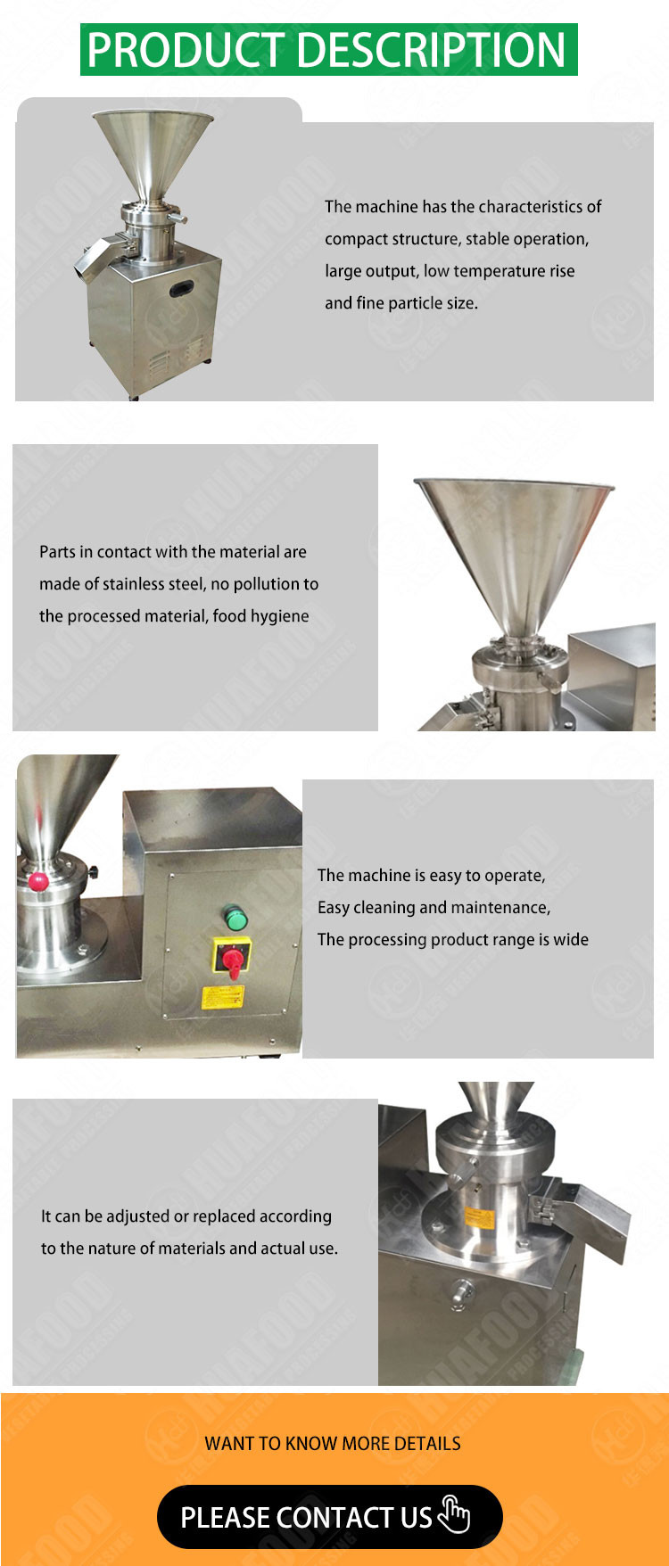 Colloid Mill Chicken Bone Butter 30kg/h Chilli Grinding Machine