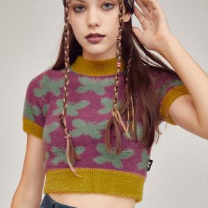 China Short Sleeve Crop Top Knit Sweater Jacquard Woolen Sweaters For Ladies wholesale