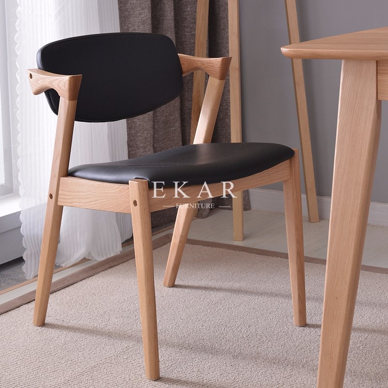 For Home Hotel Furniture Black Leather Wooden Wood Chair Restaurant Dining