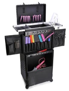 China Professional Aluminium Hairdressing Tool Box , Universal Wheel Rod Hairdresser Box wholesale