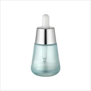 China 30ml Clear Thick Wall Glass Luxury Dropper Bottle Big Silver Aluminum Cap Cone Shape wholesale