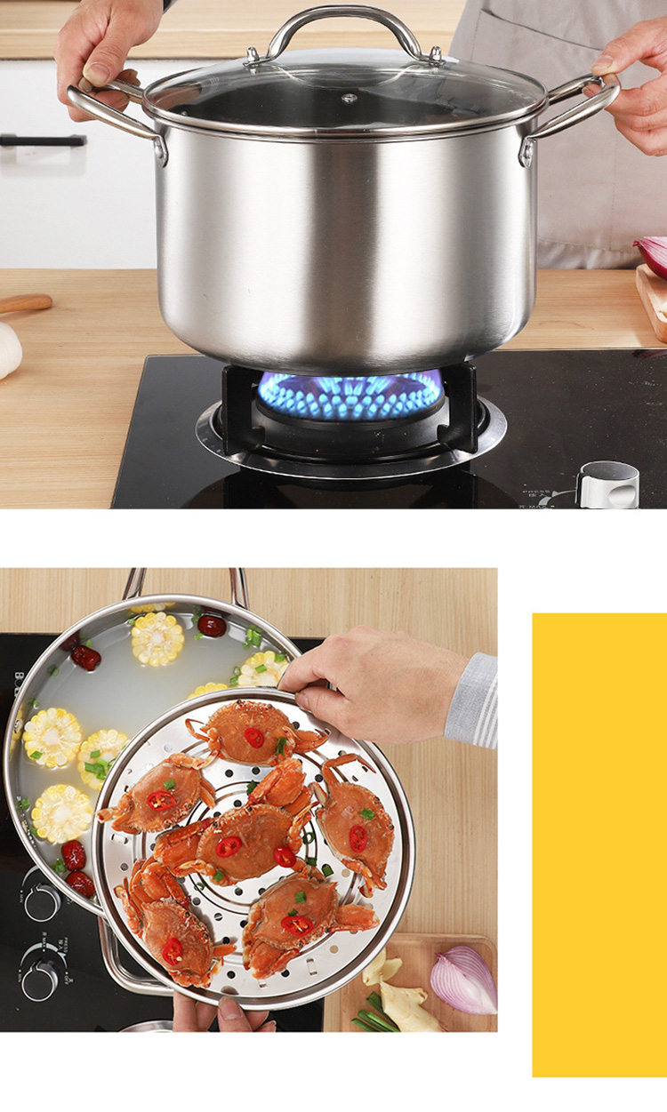 Kitchen Hot Fashion Silver Cooking Soup Pot 410 Stainless Steel Steamer Pot Induction Stock Pot With Glass Lid