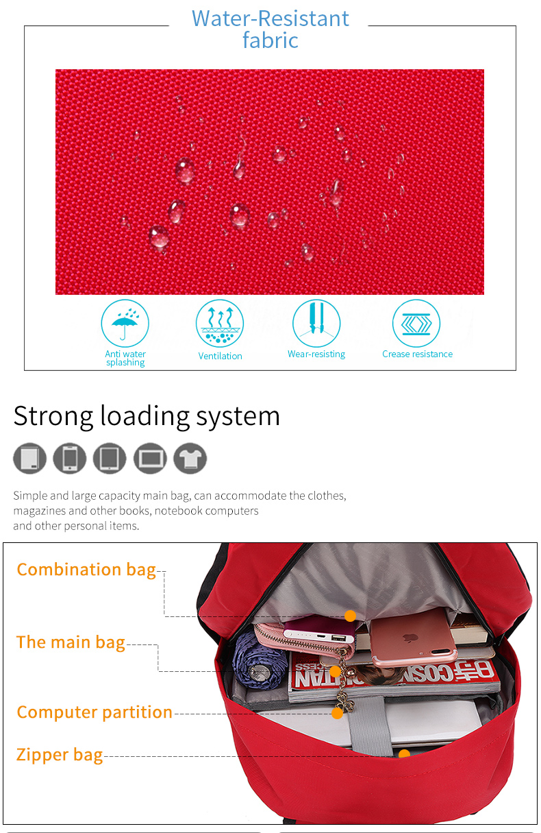 Custom logo fashion middle school students waterproof backpack for kid school bag