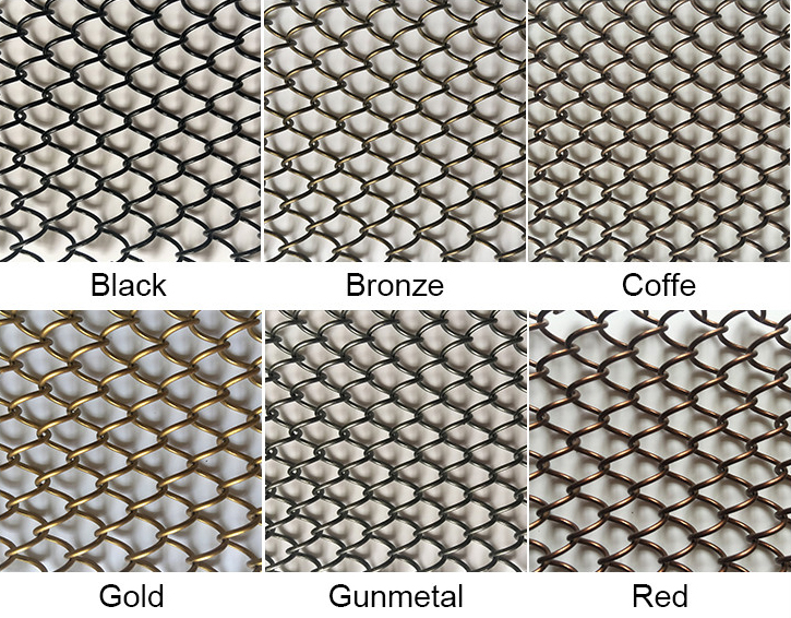 Gold Metal Aluminium Chain Link Fence Screen 5mm hole 2KG/M2