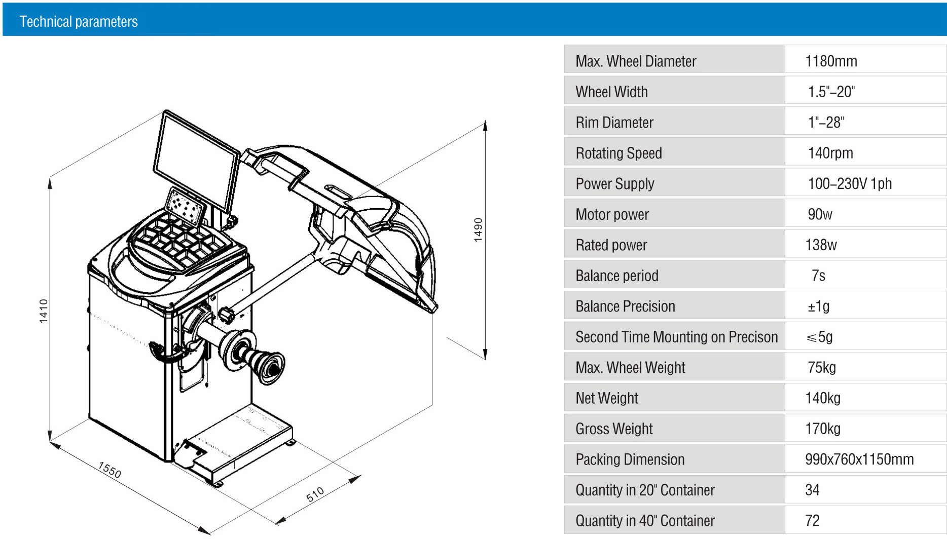 Wheel balancer and alignemnt machine 140rpm with 19"HD monitor