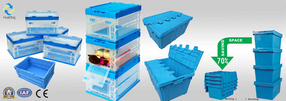 wholesale plastic nested and stacked hinged container with lid fruit box crates