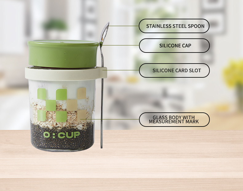 Versatile Long Spoon Reusable Overnight Oats Jar Leak Proof Wide Mouth