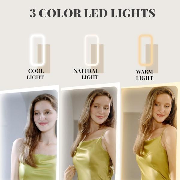 Modern Full Length Mirror Jewelry Cabinet with 3-Level Adjustable Light Strip Constant Temperature and Humidity UV Germicidal Lamp