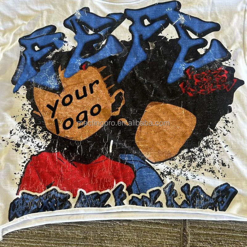 Streetwear Custom Logo Dtg Printing Design Short Sleeve Mens Graphic Cut and Sew Boxy Fit Cropped T-Shirt